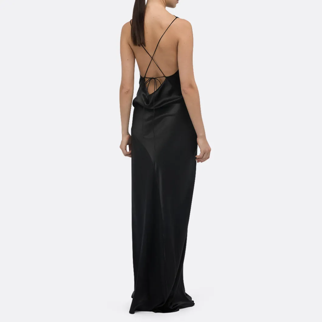 A LINE Halter Open-Back Silk Dress>Woman Dresses & Jumpsuits