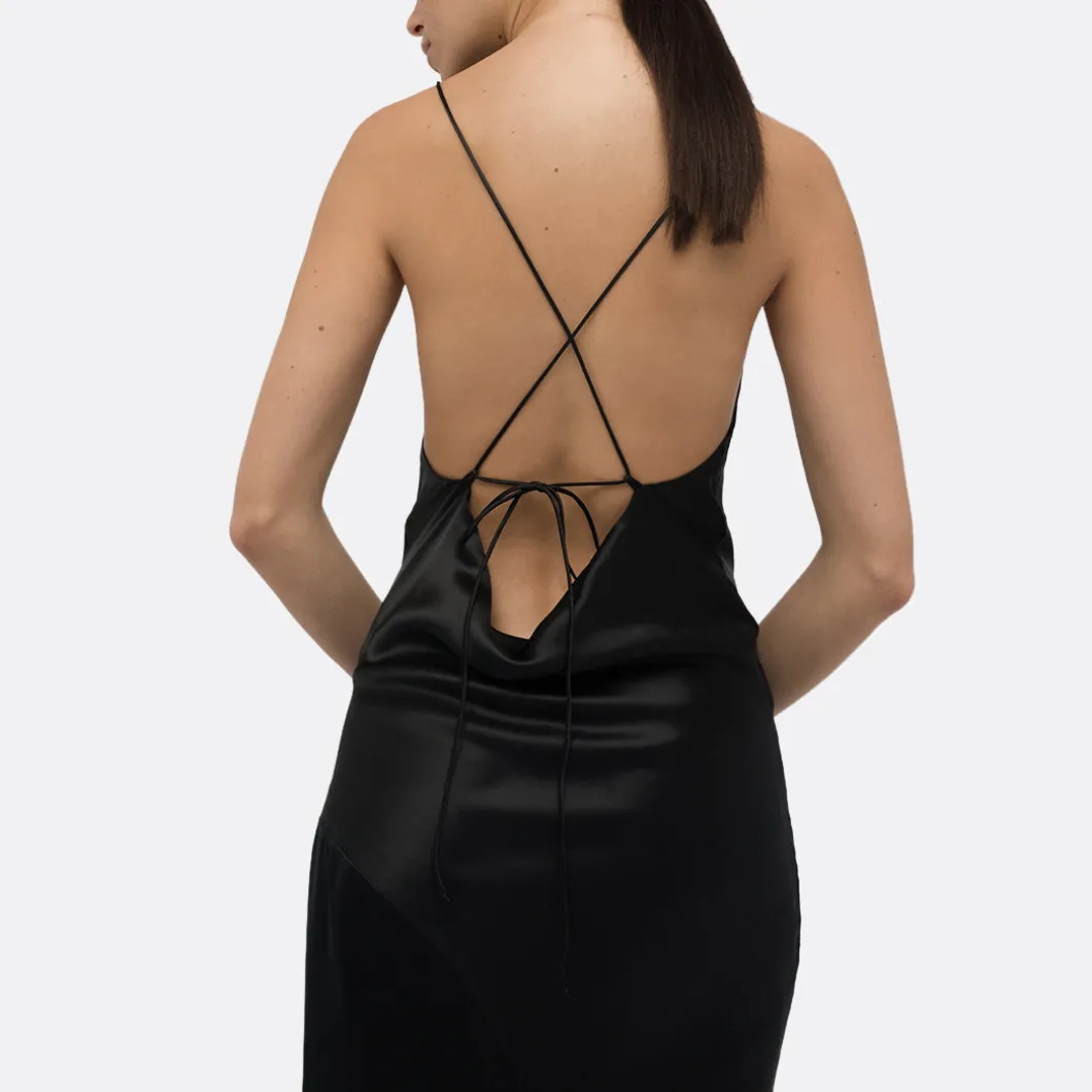 A LINE Halter Open-Back Silk Dress>Woman Dresses & Jumpsuits