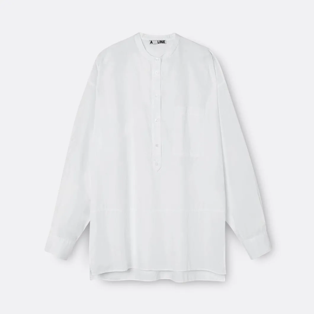 A LINE Mandarim-Style Collar Shirt>Woman Blouses & Shirts