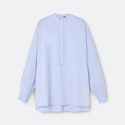 A LINE Mandarim-Style Collar Shirt>Woman Blouses & Shirts