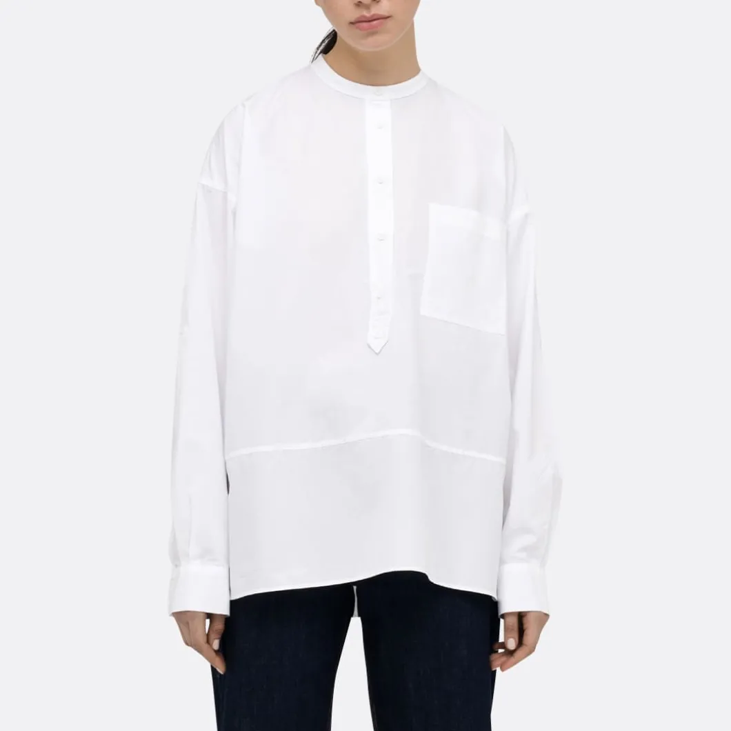 A LINE Mandarim-Style Collar Shirt>Woman Blouses & Shirts