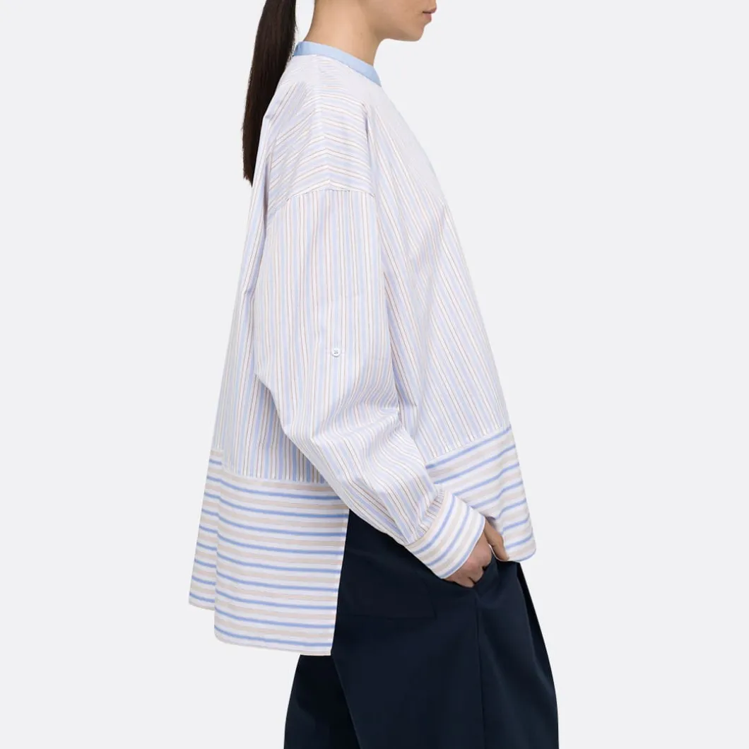 A LINE Mandarim-Style Collar Shirt>Woman Blouses & Shirts